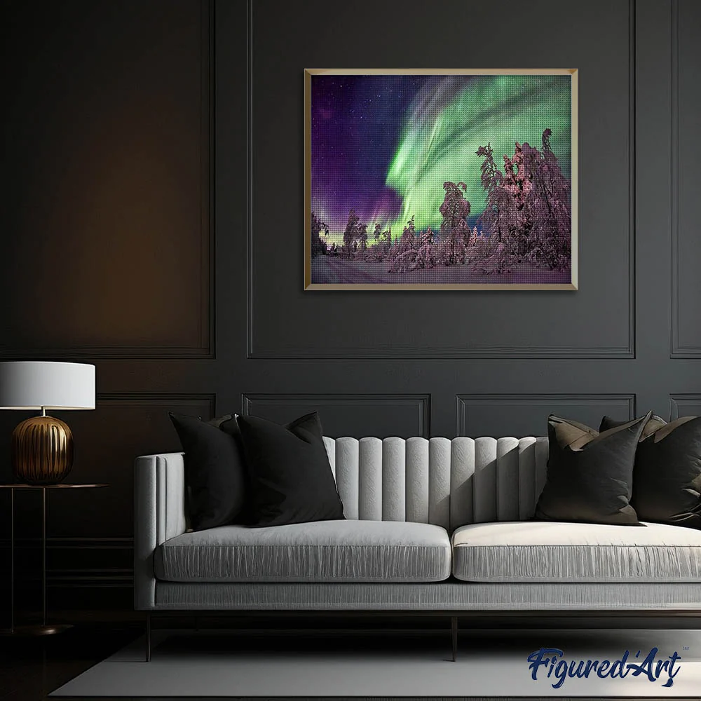 Diamond Painting - Northern Lights and Trees - Image 3