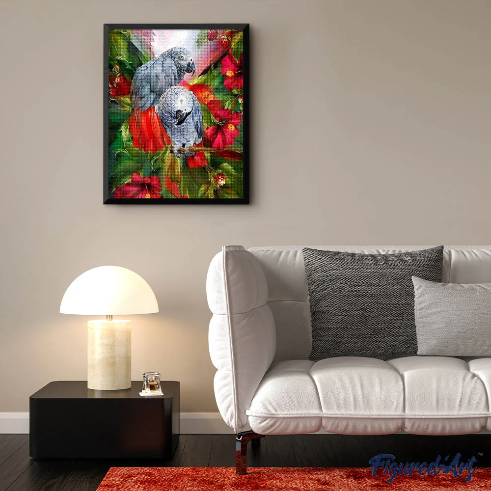 Diamond Painting - Red and Gray Parrots - Image 3