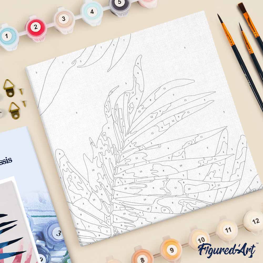 Mini Paint by numbers 8"x8" framed - Abstact Palm Leaves - Image 5