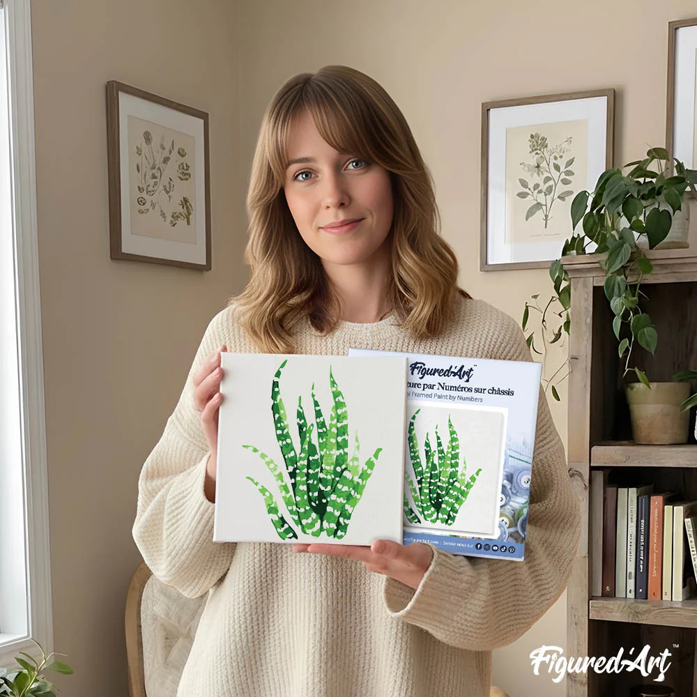 Mini Paint by numbers 8"x8" framed - Abstract Aloe Vera Plant - Image 12