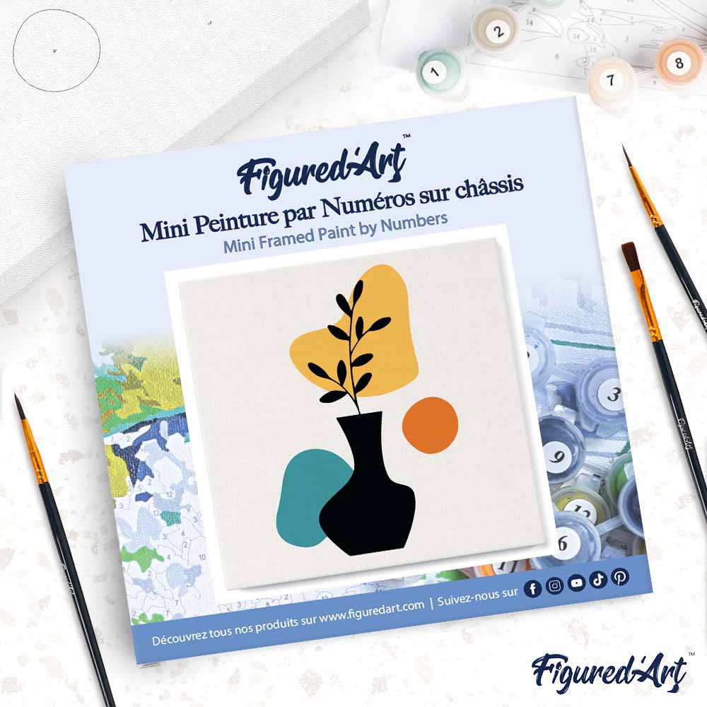 Mini Paint by numbers 8"x8" framed - Abstract Plant Pot Set 1 of 3 - Image 4