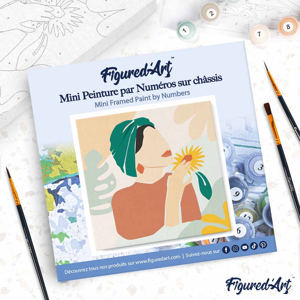 Mini Paint by numbers 8"x8" framed - Abstract Woman in Green Turban - Image 4