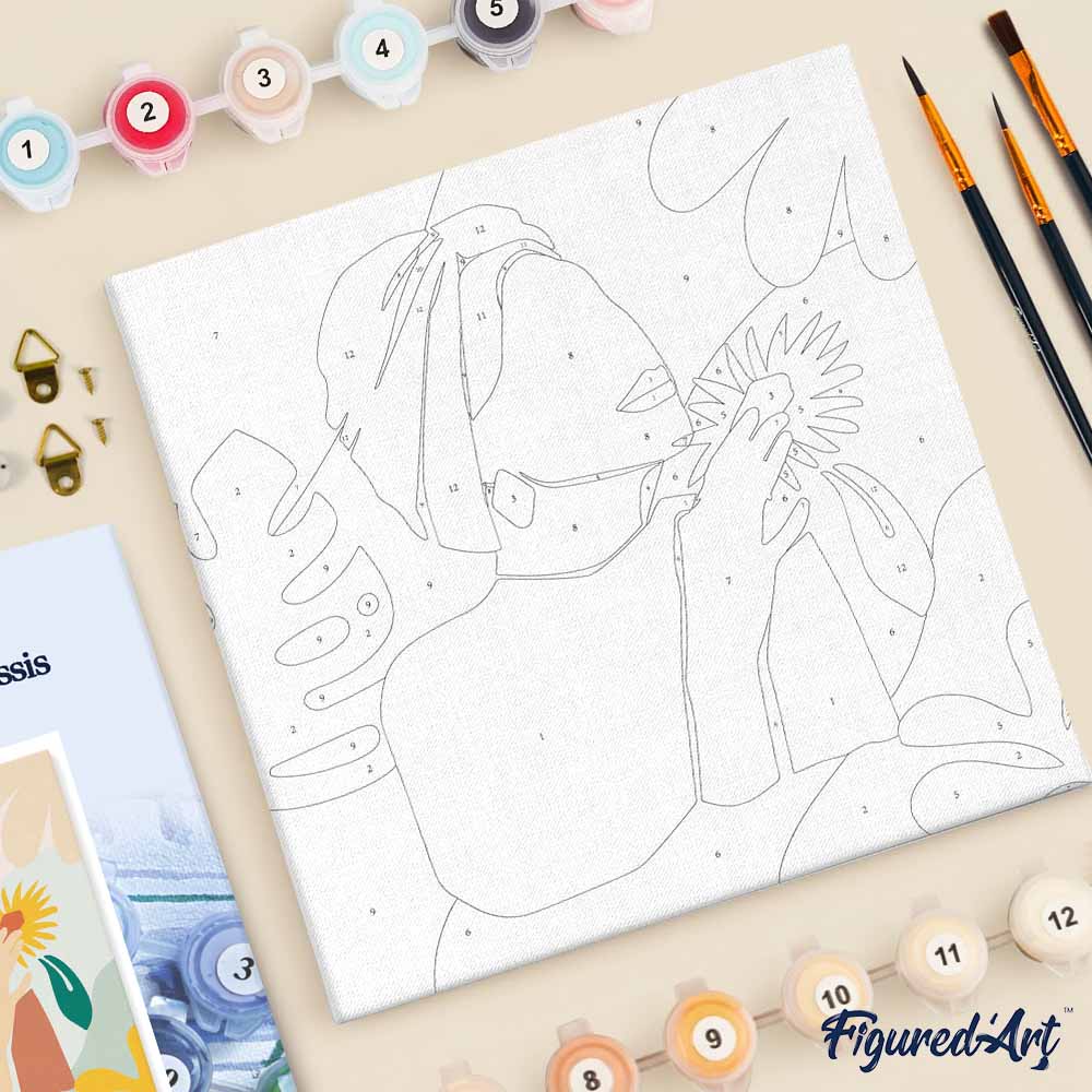 Mini Paint by numbers 8"x8" framed - Abstract Woman in Green Turban - Image 5