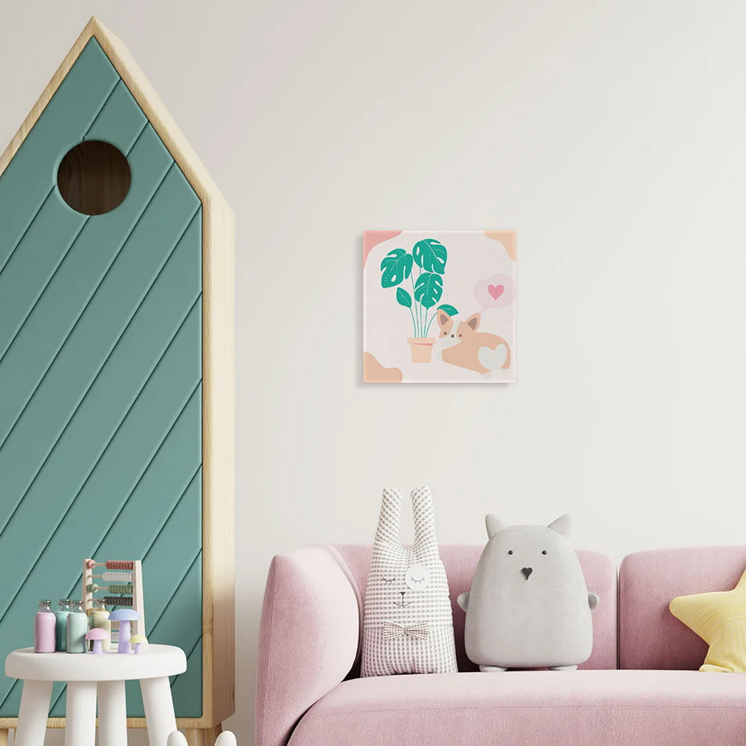 Mini Paint by numbers 8"x8" framed - Little Puppy Loves Monstera - Image 3