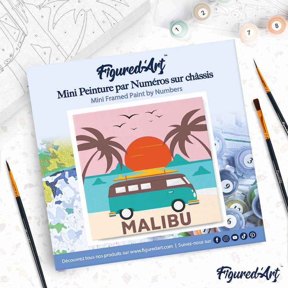Mini Paint by numbers 8"x8" framed - Malibu Sunset - Image 4