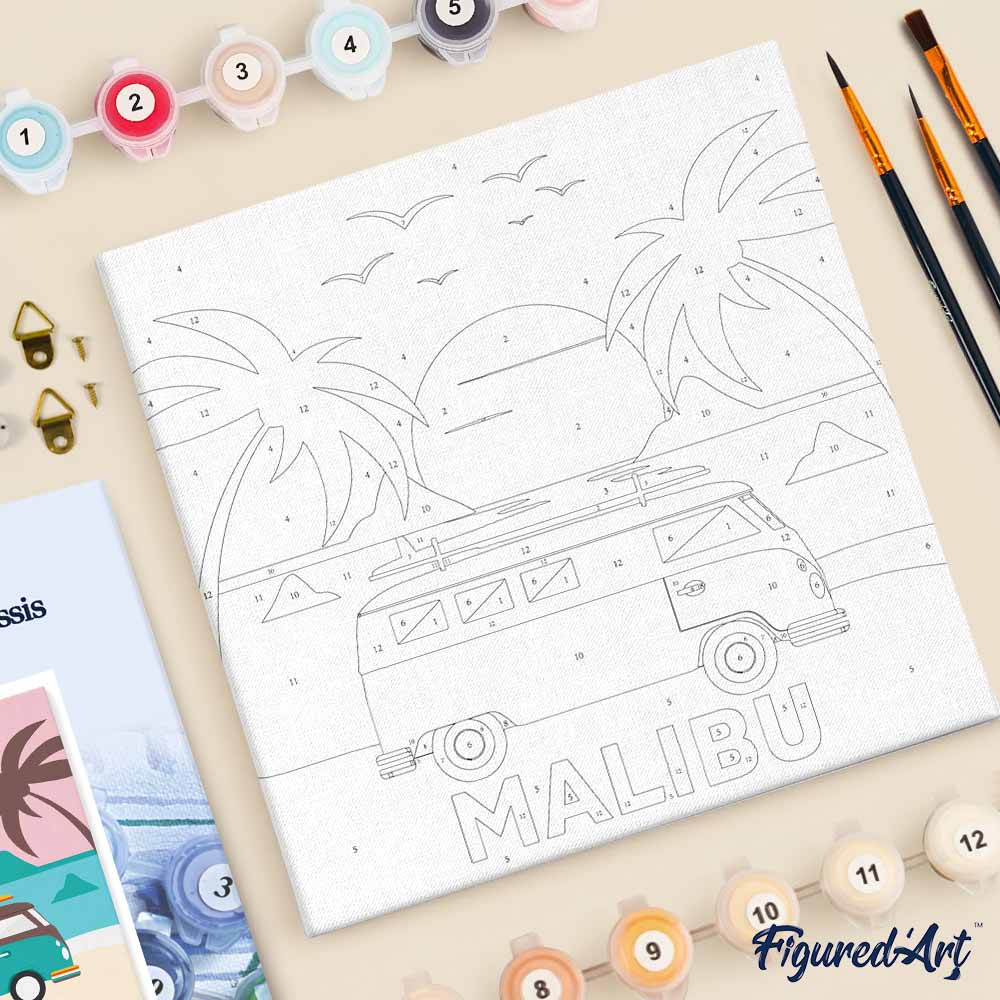 Mini Paint by numbers 8"x8" framed - Malibu Sunset - Image 5