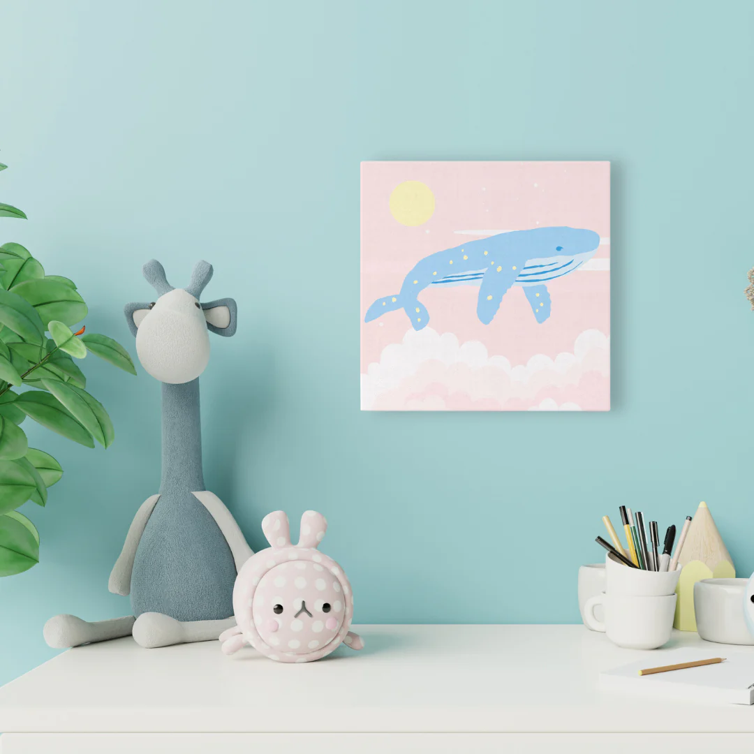 Mini Paint by numbers 8"x8" framed - Pastel Flying Whale - Image 3