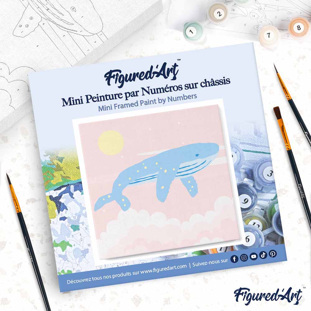 Mini Paint by numbers 8"x8" framed - Pastel Flying Whale - Image 4