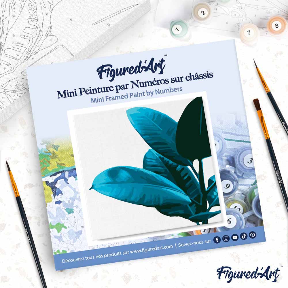 Mini Paint by numbers 8"x8" framed - Rubber Plant Leaves - Image 4