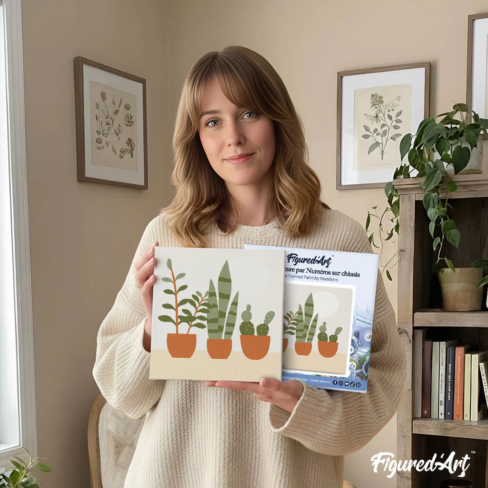 Mini Paint by numbers 8"x8" framed - Three plant pots - Image 12