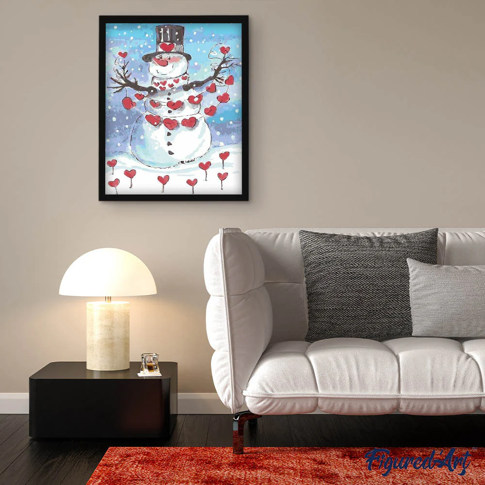 Snowman and Red Hearts - Image 3